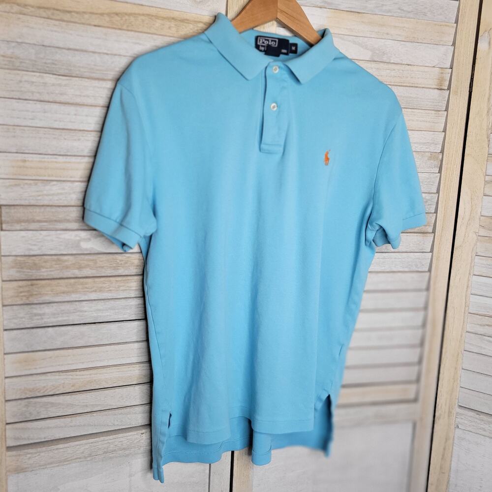 Polo Ralph Lauren Short Sleeve Cotton Shirt Mens Medium Blue Orange